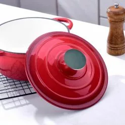 1-Piece 2 qt. Red Round Enamel Cast Iron Dutch Oven with Lid by Velaze -Cookware Sales Shop scarlet red velaze dutch ovens vlz zt y01 4f 1000