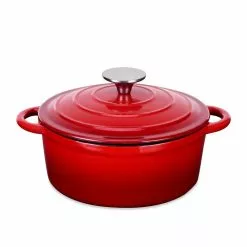 1-Piece 2 qt. Red Round Enamel Cast Iron Dutch Oven with Lid by Velaze