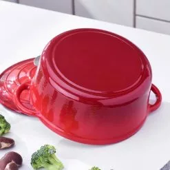 1-Piece 2 qt. Red Round Enamel Cast Iron Dutch Oven with Lid by Velaze -Cookware Sales Shop scarlet red velaze dutch ovens vlz zt y01 76 1000