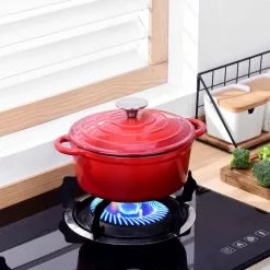 1-Piece 2 qt. Red Round Enamel Cast Iron Dutch Oven with Lid by Velaze -Cookware Sales Shop scarlet red velaze dutch ovens vlz zt y01 fa 1000