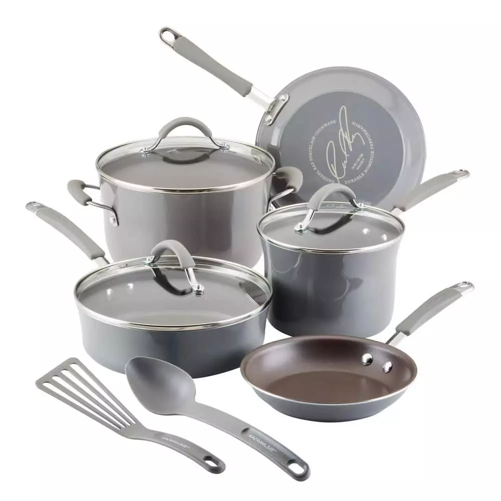 Cucina 10-Piece Aluminum Nonstick Cookware Set in Sea Salt by Rachael Ray 3 Cucina 10-Piece Aluminum Nonstick Cookware Set in Sea Salt by Rachael Ray
