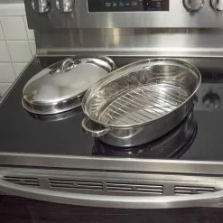 2-Piece Stainless Steel Roasting Set by AmeriHome 11 2-Piece Stainless Steel Roasting Set by AmeriHome -Cookware Sales Shop silver amerihome roasting pans 807066 4f 1000