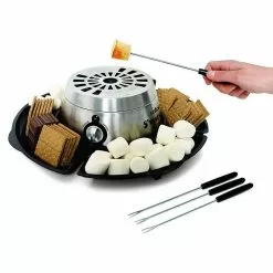 Indoor Electric S'more and Fondue Pot Maker with 4 Roasting Forks by Salton 12 Indoor Electric S'more and Fondue Pot Maker with 4 Roasting Forks by Salton -Cookware Sales Shop silver and black salton fondue pots sp1717 44 1000