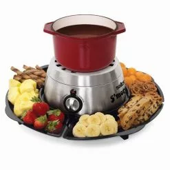 Indoor Electric S'more and Fondue Pot Maker with 4 Roasting Forks by Salton 10 Indoor Electric S'more and Fondue Pot Maker with 4 Roasting Forks by Salton -Cookware Sales Shop silver and black salton fondue pots sp1717 4f 1000