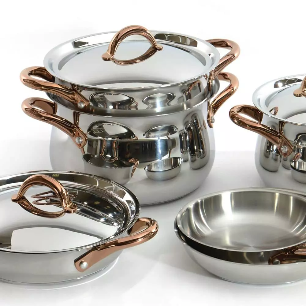 Ouro 11-Piece Stainless Steel Nonstick Cookware Set in Silver and Rose Gold by BergHOFF 4 Ouro 11-Piece Stainless Steel Nonstick Cookware Set in Silver and Rose Gold by BergHOFF - Image 2