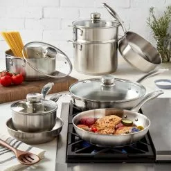 12-Piece Silver Ready Cook Stainless Steel Cookware Set by Frigidaire -Cookware Sales Shop silver frigidaire pot pan sets fr 14882 ec 31 1000