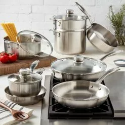12-Piece Silver Ready Cook Stainless Steel Cookware Set by Frigidaire -Cookware Sales Shop silver frigidaire pot pan sets fr 14882 ec 40 1000