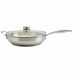 12 in. Silver Stainless Steel Assist Handle Induction Ready Frying Pan with Lid by Frigidaire