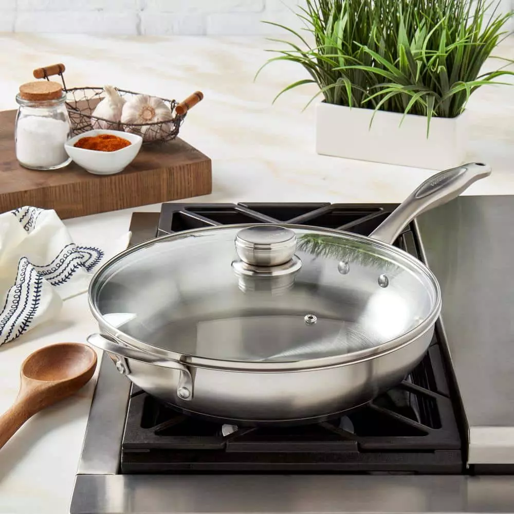 12 in. Silver Stainless Steel Assist Handle Induction Ready Frying Pan with Lid by Frigidaire 4 12 in. Silver Stainless Steel Assist Handle Induction Ready Frying Pan with Lid by Frigidaire - Image 2