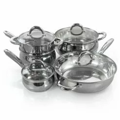 Ancona 12-Piece Stainless Steel Belly Shaped Cookware Set with Kitchen Tools by Gibson Home -Cookware Sales Shop silver gibson home pot pan sets 985114958m 1f 1000