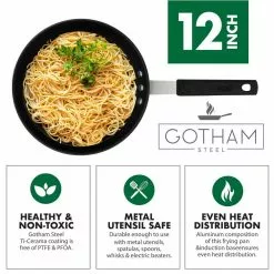 Pro + 12 in. Aluminum Heavy-Gauge Commercial Grade High Performance Nonstick Frying Pan by Gotham Steel -Cookware Sales Shop silver gotham steel skillets 7139 44 1000