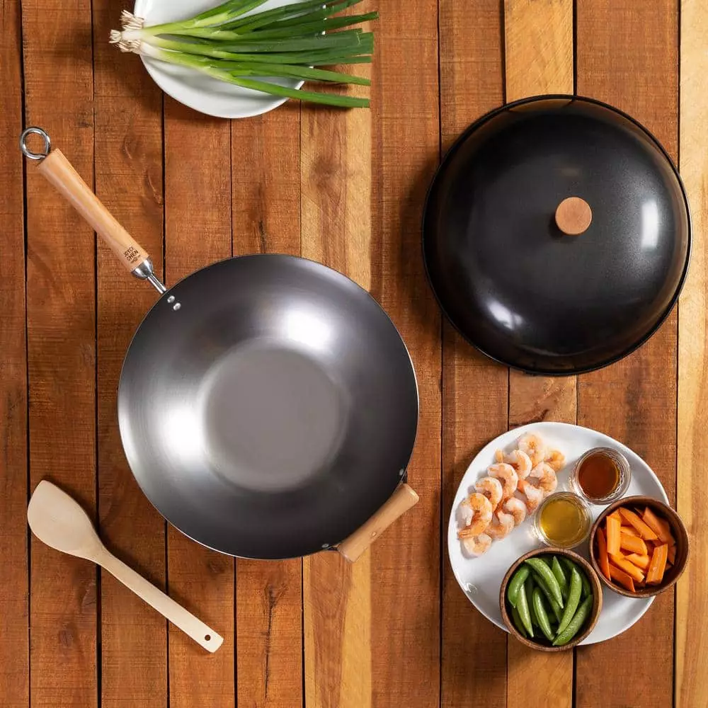 Joyce Chen 4-Piece Silver Carbon Steel Non-Stick Wok Set with 14 in. Wok, Lid, 12 in. Spatula, and Recipe Booklet by Honey-Can-Do 9 Joyce Chen 4-Piece Silver Carbon Steel Non-Stick Wok Set with 14 in. Wok, Lid, 12 in. Spatula, and Recipe Booklet by Honey-Can-Do - Image 7