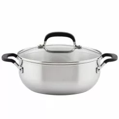 Stainless Steel, 4 qt. Stainless Steel Casserole in Silver with Lid by KitchenAid