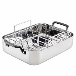 5-PLY, 10.4 qt., Polished, Stainless Steel, Induction, Roasting Pan with Rack by KitchenAid