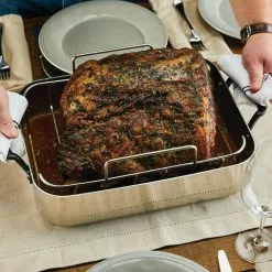 5-PLY, 10.4 qt., Polished, Stainless Steel, Induction, Roasting Pan with Rack by KitchenAid -Cookware Sales Shop silver kitchenaid roasting pans 30019 76 1000