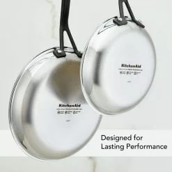 5-Ply Clad Stainless Steel 8.25 and 10 in. Stainless Steel Frying Pan Set Silver by KitchenAid -Cookware Sales Shop silver kitchenaid skillets 30051 c3 1000