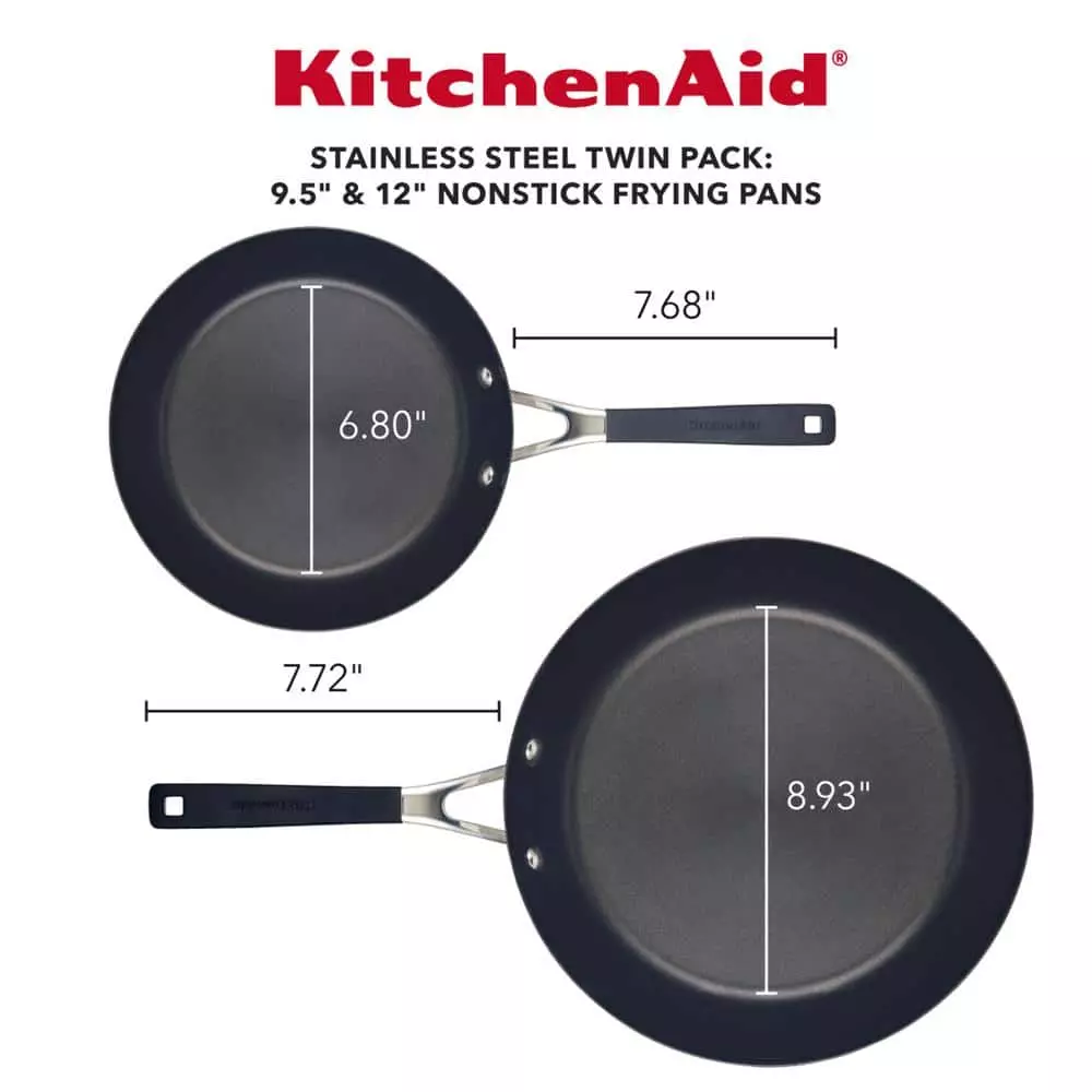 Stainless Steel 2-Piece Silver Stainless Steel Nonstick Frying Pan Set by KitchenAid 5 Stainless Steel 2-Piece Silver Stainless Steel Nonstick Frying Pan Set by KitchenAid - Image 3