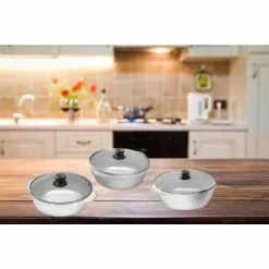 3-Piece Silver Cast Aluminum Stovetop Dutch Oven Set with Lids by Mirro -Cookware Sales Shop silver mirro dutch ovens mir 11260 31 1000