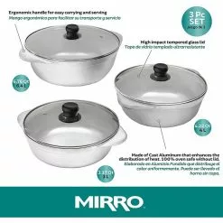3-Piece Silver Cast Aluminum Stovetop Dutch Oven Set with Lids by Mirro -Cookware Sales Shop silver mirro dutch ovens mir 11260 4f 1000
