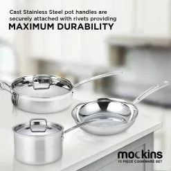 15-Piece Premium Grade Stainless Steel Cookware Set with Lids by Mockins 16 15-Piece Premium Grade Stainless Steel Cookware Set with Lids by Mockins -Cookware Sales Shop silver mockins pot pan sets mk pp 15pc 54 44 1000