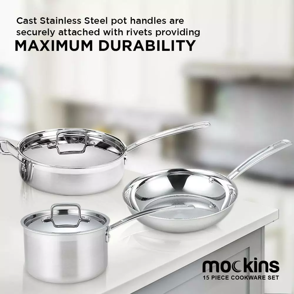 15-Piece Premium Grade Stainless Steel Cookware Set with Lids by Mockins 9 15-Piece Premium Grade Stainless Steel Cookware Set with Lids by Mockins - Image 7