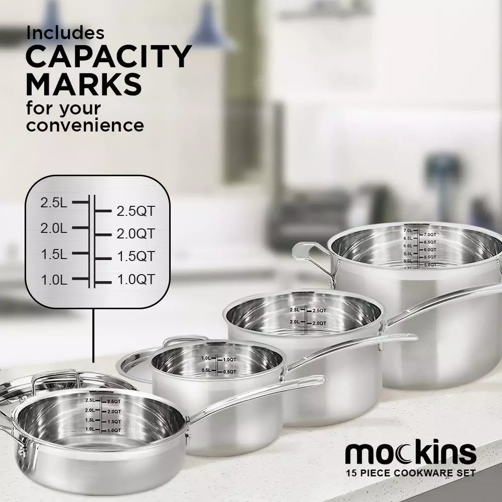 15-Piece Premium Grade Stainless Steel Cookware Set with Lids by Mockins 7 15-Piece Premium Grade Stainless Steel Cookware Set with Lids by Mockins - Image 5