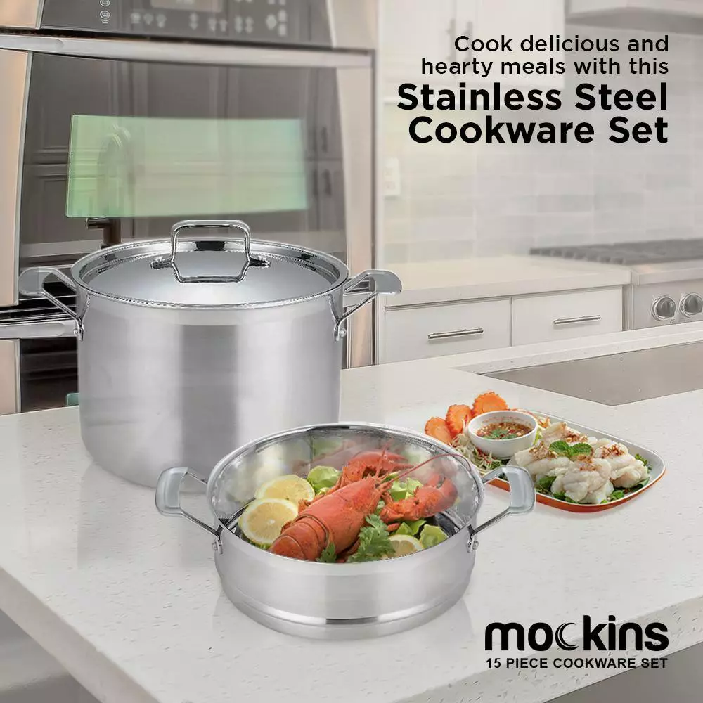 15-Piece Premium Grade Stainless Steel Cookware Set with Lids by Mockins 6 15-Piece Premium Grade Stainless Steel Cookware Set with Lids by Mockins - Image 4