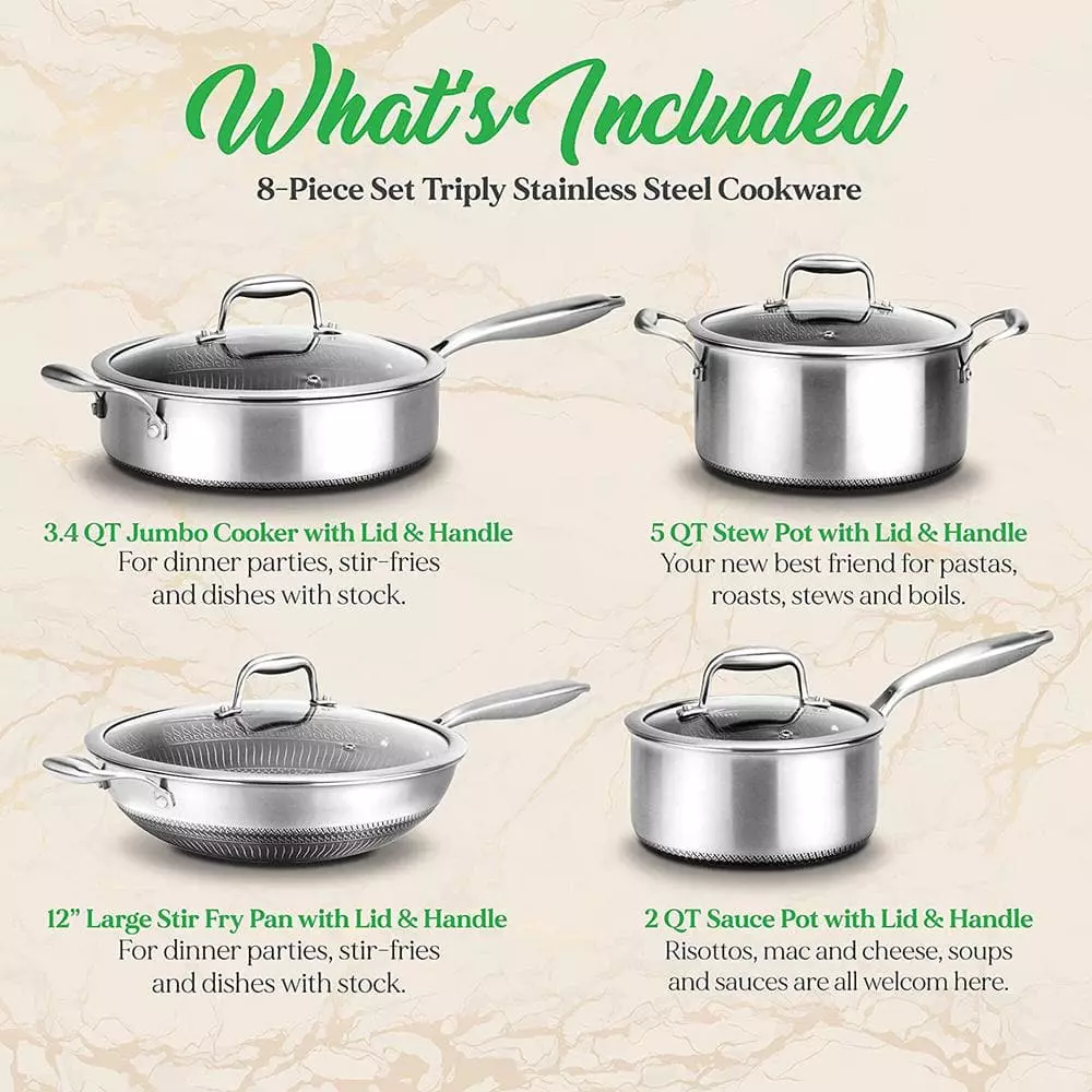 8 pc. Nonstick Stainless Steel Kitchen Cookware Pan Set w/Lids (2 Pack) by NutriChef 5 8 pc. Nonstick Stainless Steel Kitchen Cookware Pan Set w/Lids (2 Pack) by NutriChef - Image 3