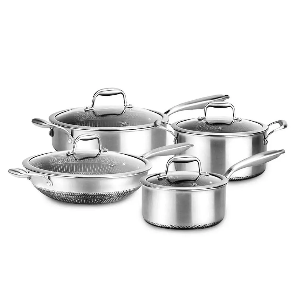 8 pc. Nonstick Stainless Steel Kitchen Cookware Pan Set w/Lids (2 Pack) by NutriChef 4 8 pc. Nonstick Stainless Steel Kitchen Cookware Pan Set w/Lids (2 Pack) by NutriChef - Image 2