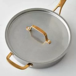 Everyday 3.5 qt. Stainless Steel Saute Pan With Brass Handles and Lid by MARTHA STEWART -Cookware Sales Shop silver saute pans 985118771m 4f 1000