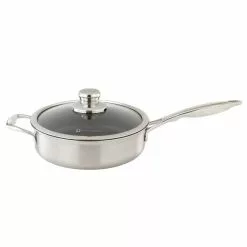 Classic Series 3.1 qt. Cast Aluminum Nonstick Saute Pan in Stainless Steel with Glass Lid by Swiss Diamond -Cookware Sales Shop silver swiss diamond saute pans sdp3724ic 76 1000