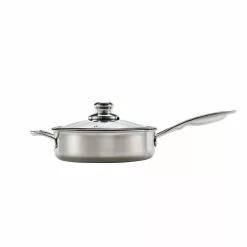 Classic Series 3.1 qt. Cast Aluminum Nonstick Saute Pan in Stainless Steel with Glass Lid by Swiss Diamond -Cookware Sales Shop silver swiss diamond saute pans sdp3724ic fa 1000