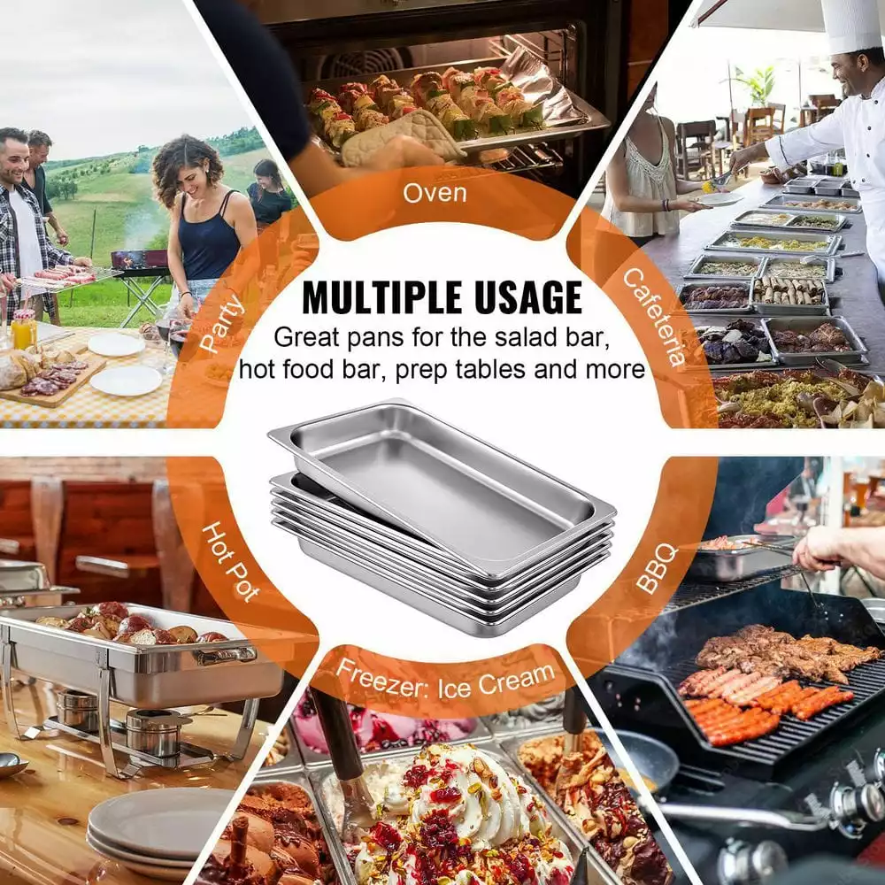 8.9 qt. Roasting Pans Stainless Steel Chafing Dish Buffet Set 20 x 12 x 2 in. Hotel Pans Full Size For Baking (6-Pack) by VEVOR 8 8.9 qt. Roasting Pans Stainless Steel Chafing Dish Buffet Set 20 x 12 x 2 in. Hotel Pans Full Size For Baking (6-Pack) by VEVOR - Image 6