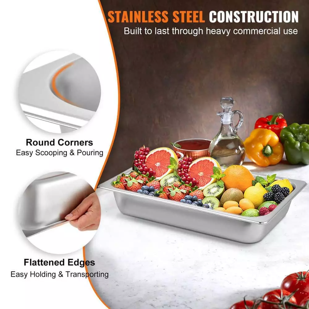 13.7 qt. Stainless Steel Steam Table Pans Full Size 20.9 x 12.8 x 3.9 in. Roasting Pans Hotel Pan for Broiling (6-Pack) by VEVOR 5 13.7 qt. Stainless Steel Steam Table Pans Full Size 20.9 x 12.8 x 3.9 in. Roasting Pans Hotel Pan for Broiling (6-Pack) by VEVOR - Image 3