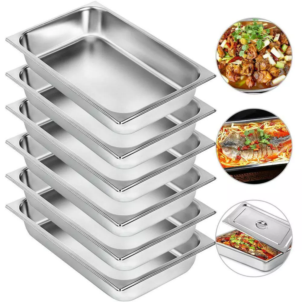13.7 qt. Stainless Steel Steam Table Pans Full Size 20.9 x 12.8 x 3.9 in. Roasting Pans Hotel Pan for Broiling (6-Pack) by VEVOR 3 13.7 qt. Stainless Steel Steam Table Pans Full Size 20.9 x 12.8 x 3.9 in. Roasting Pans Hotel Pan for Broiling (6-Pack) by VEVOR