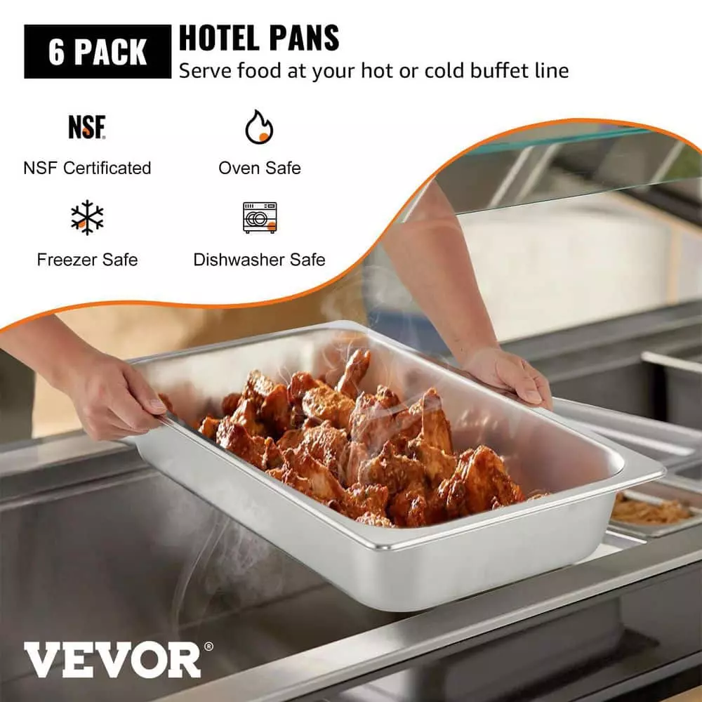 13.7 qt. Stainless Steel Steam Table Pans Full Size 20.9 x 12.8 x 3.9 in. Roasting Pans Hotel Pan for Broiling (6-Pack) by VEVOR 4 13.7 qt. Stainless Steel Steam Table Pans Full Size 20.9 x 12.8 x 3.9 in. Roasting Pans Hotel Pan for Broiling (6-Pack) by VEVOR - Image 2