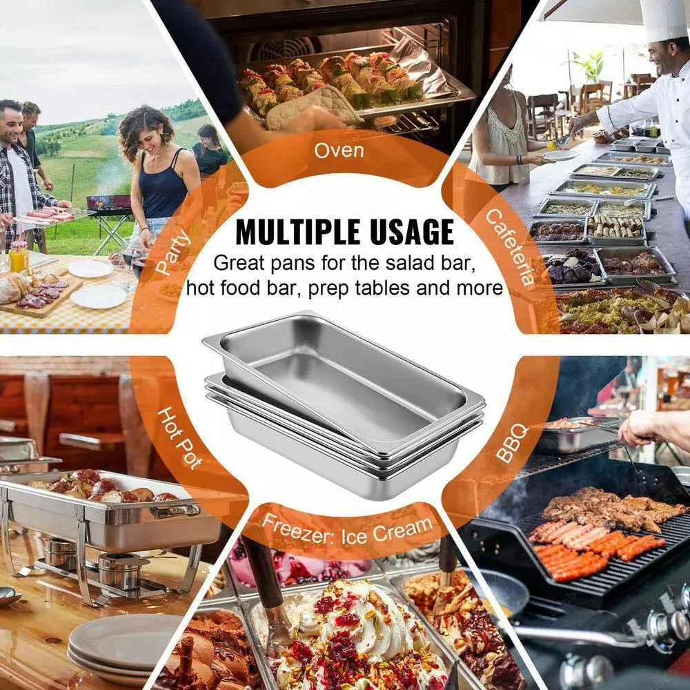 13.7 qt. Stainless Steel Steam Table Pans Full Size 20.9 x 12.8 x 3.9 in. Roasting Pans Hotel Pan for Broiling (6-Pack) by VEVOR 8 13.7 qt. Stainless Steel Steam Table Pans Full Size 20.9 x 12.8 x 3.9 in. Roasting Pans Hotel Pan for Broiling (6-Pack) by VEVOR - Image 6