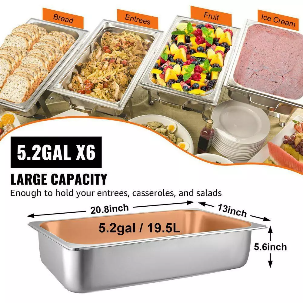 21.7 qt. Stainless Steel Hotel Pans Full Size 20.9 x 12.8 x 5.9 in. Chafing Dish Buffet Set Roasting Pan (6-Pack) by VEVOR 6 21.7 qt. Stainless Steel Hotel Pans Full Size 20.9 x 12.8 x 5.9 in. Chafing Dish Buffet Set Roasting Pan (6-Pack) by VEVOR - Image 4