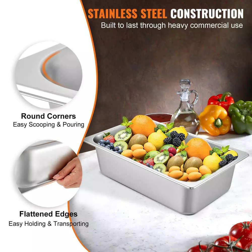 21.7 qt. Stainless Steel Hotel Pans Full Size 20.9 x 12.8 x 5.9 in. Chafing Dish Buffet Set Roasting Pan (6-Pack) by VEVOR 5 21.7 qt. Stainless Steel Hotel Pans Full Size 20.9 x 12.8 x 5.9 in. Chafing Dish Buffet Set Roasting Pan (6-Pack) by VEVOR - Image 3