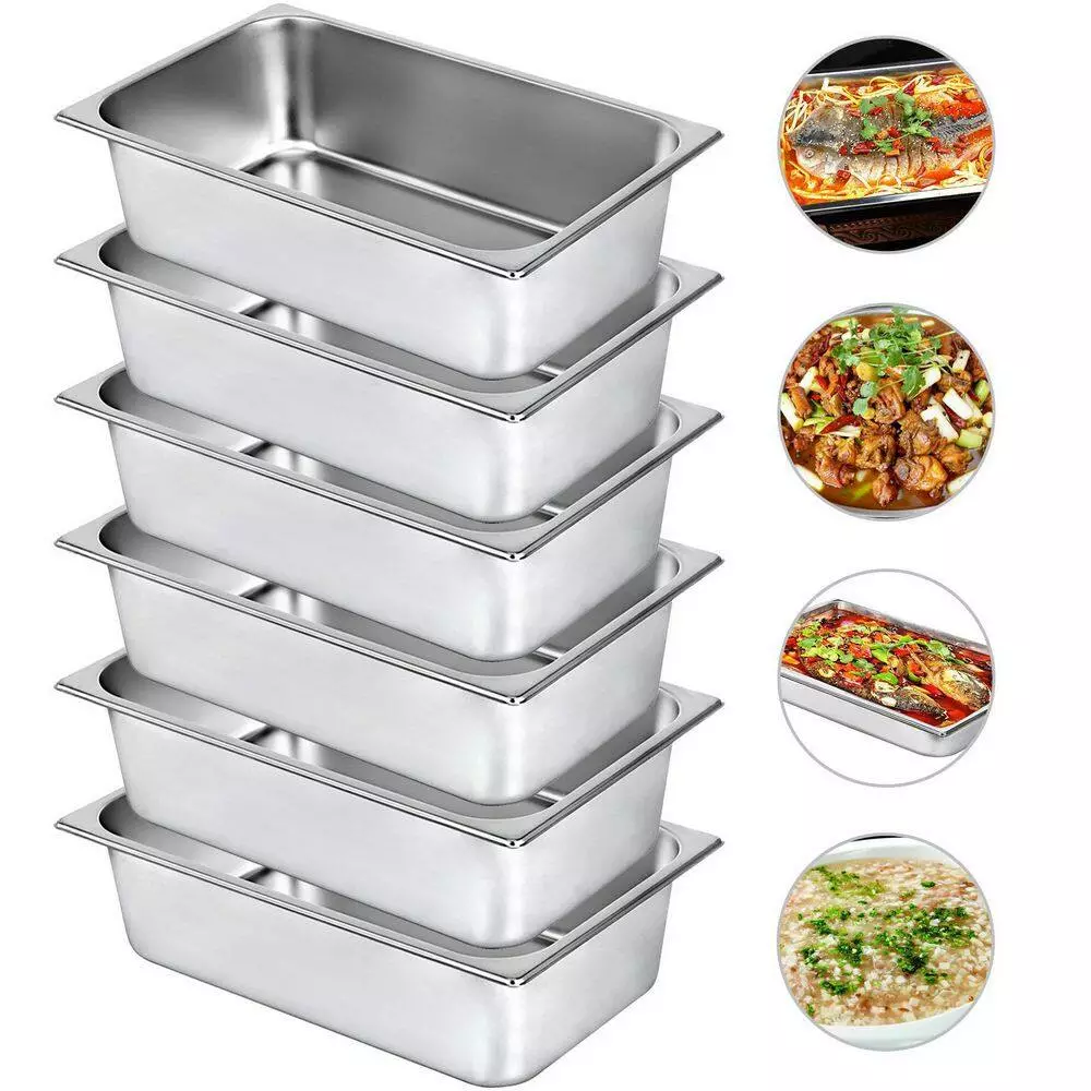 21.7 qt. Stainless Steel Hotel Pans Full Size 20.9 x 12.8 x 5.9 in. Chafing Dish Buffet Set Roasting Pan (6-Pack) by VEVOR 3 21.7 qt. Stainless Steel Hotel Pans Full Size 20.9 x 12.8 x 5.9 in. Chafing Dish Buffet Set Roasting Pan (6-Pack) by VEVOR