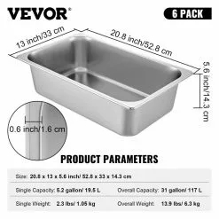 21.7 qt. Stainless Steel Hotel Pans Full Size 20.9 x 12.8 x 5.9 in. Chafing Dish Buffet Set Roasting Pan (6-Pack) by VEVOR 17 21.7 qt. Stainless Steel Hotel Pans Full Size 20.9 x 12.8 x 5.9 in. Chafing Dish Buffet Set Roasting Pan (6-Pack) by VEVOR -Cookware Sales Shop silver vevor roasting pans cp20x12x6tz600001v0 76 1000