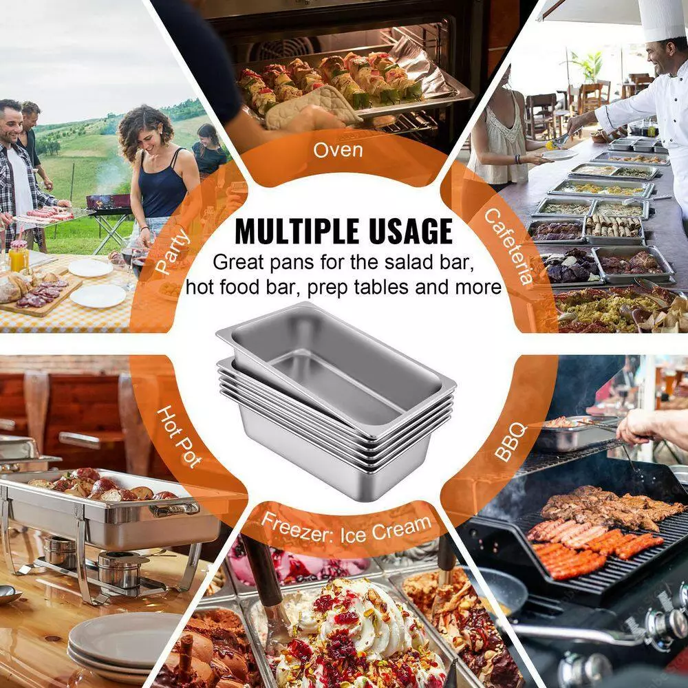 21.7 qt. Stainless Steel Hotel Pans Full Size 20.9 x 12.8 x 5.9 in. Chafing Dish Buffet Set Roasting Pan (6-Pack) by VEVOR 8 21.7 qt. Stainless Steel Hotel Pans Full Size 20.9 x 12.8 x 5.9 in. Chafing Dish Buffet Set Roasting Pan (6-Pack) by VEVOR - Image 6