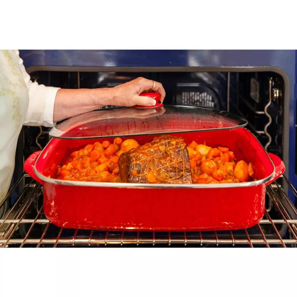 Solid White 10.5 qt. Enamelware Roasting Pan with Lid by Golden Rabbit 4 Solid White 10.5 qt. Enamelware Roasting Pan with Lid by Golden Rabbit - Image 2