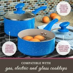 Farmhouse 13-Piece Aluminum Ultra-Durable Chalk Grey Diamond Infused Nonstick Coating Cookware Set in Speckled Blue by Granite Stone Diamond -Cookware Sales Shop speckled blue granite stone diamond pot pan sets 8299 44 1000