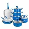 Farmhouse 13-Piece Aluminum Ultra-Durable Chalk Grey Diamond Infused Nonstick Coating Cookware Set in Speckled Blue by Granite Stone Diamond -Cookware Sales Shop speckled blue granite stone diamond pot pan sets 8299 64 1000