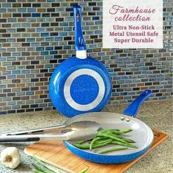 Farmhouse 13-Piece Aluminum Ultra-Durable Chalk Grey Diamond Infused Nonstick Coating Cookware Set in Speckled Blue by Granite Stone Diamond -Cookware Sales Shop speckled blue granite stone diamond pot pan sets 8299 fa 1000