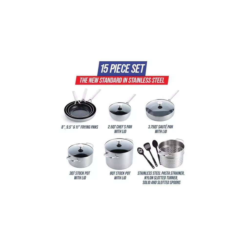 Tri-Ply Stainless Steel Ceramic Nonstick 15 piece Cookware Set by Blue Diamond 7 Tri-Ply Stainless Steel Ceramic Nonstick 15 piece Cookware Set by Blue Diamond - Image 5