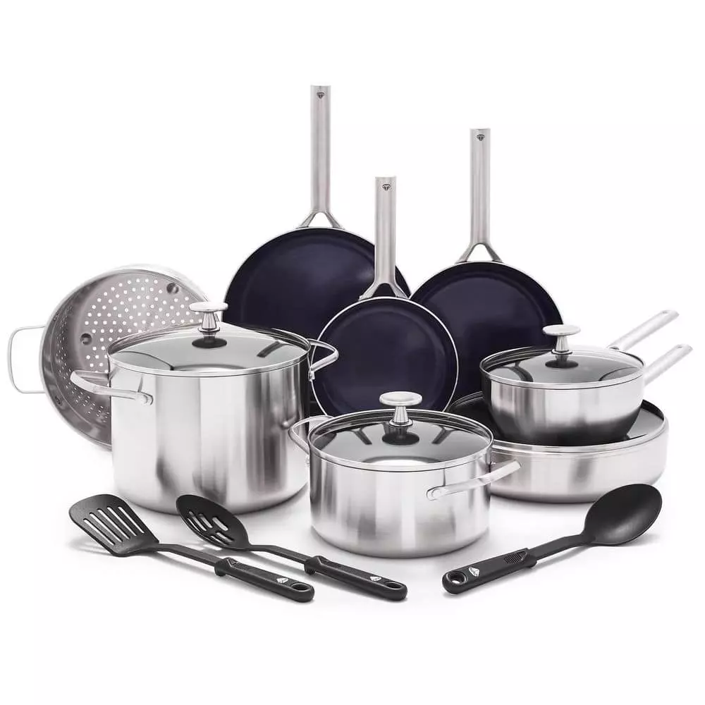 Tri-Ply Stainless Steel Ceramic Nonstick 15 piece Cookware Set by Blue Diamond 3 Tri-Ply Stainless Steel Ceramic Nonstick 15 piece Cookware Set by Blue Diamond