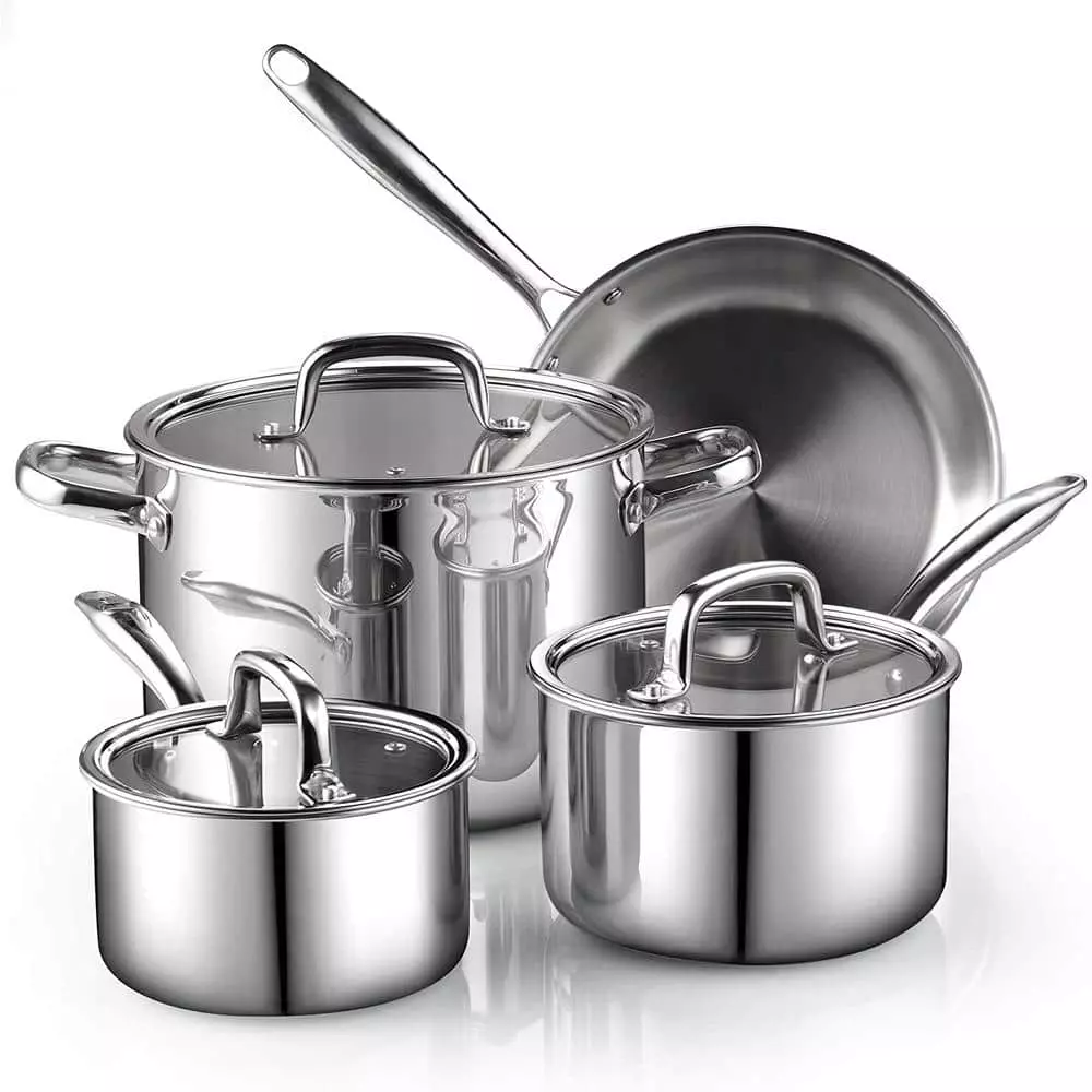 7-Piece Tri-Ply Clad Stainless Steel Cookware Set by Cook N Home 3 7-Piece Tri-Ply Clad Stainless Steel Cookware Set by Cook N Home