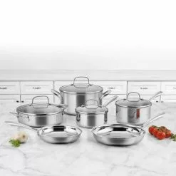 Tri-Ply 10-Piece Stainless Steel Cookware Set with Glass Lids by Cuisinart -Cookware Sales Shop stainless steel cuisinart pot pan sets ptp 10 31 1000